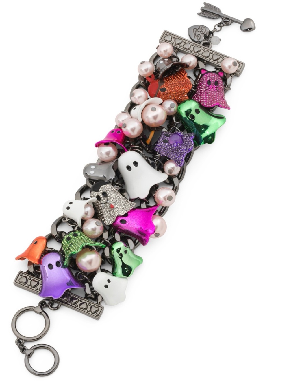 Betsey Johnson Multi-Color Ghost Charm Bracelet with Pink Pearls
